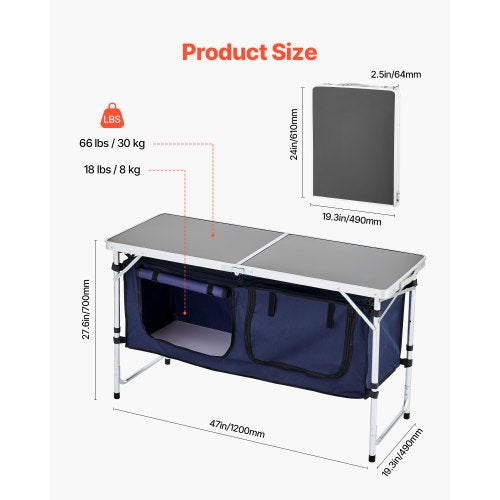 Camping Kitchen Table Folding Outdoor Cooking Table 3 Adjustable Height