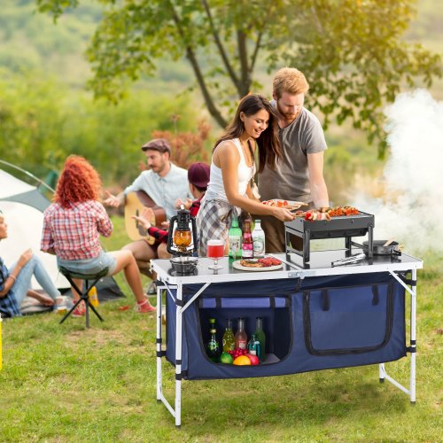 Camping Kitchen Table Folding Outdoor Cooking Table 3 Adjustable Height