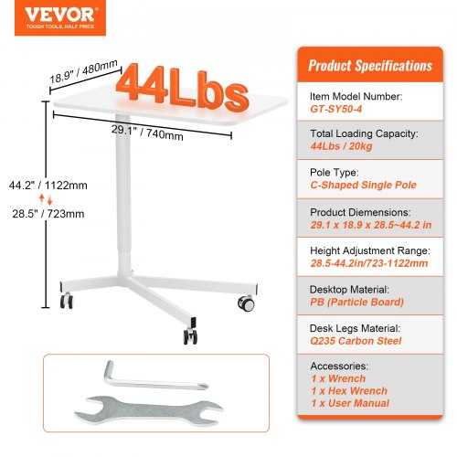 Mobile Standing Desk 285442 GasSpring Height Adjustable SitStand