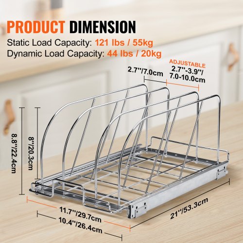 Pan and Pot Rack Expandable Pull Out Under Cabinet Organizer Cookie Sheet