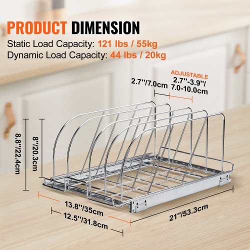 Pan and Pot Rack Expandable Pull Out Under Cabinet Organizer Cookie Sheet