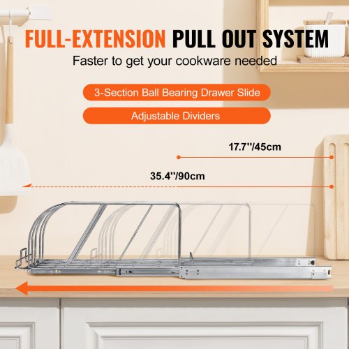 Pan and Pot Rack Expandable Pull Out Under Cabinet Organizer Cookie Sheet