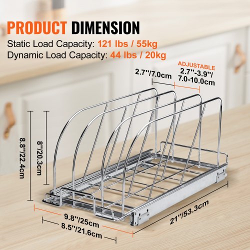 Pan and Pot Rack Expandable Pull Out Under Cabinet Organizer Cookie Sheet