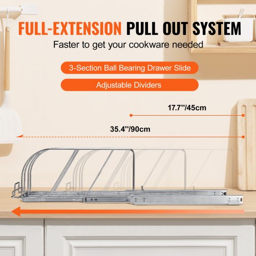 Pan and Pot Rack Expandable Pull Out Under Cabinet Organizer Cookie Sheet