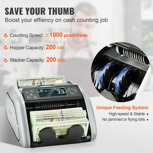 Money Counter Machine Bill Counter with UV MG IR and DD Counterfeit