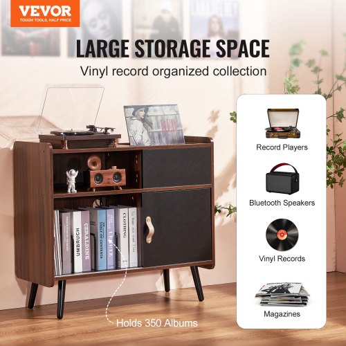 Record Player Stand with Power Outlet Turntable Stand Holds Up to 350