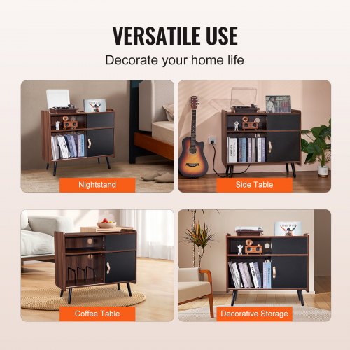 Record Player Stand with Power Outlet Turntable Stand Holds Up to 350