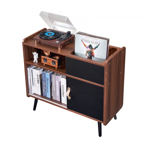 Record Player Stand with Power Outlet Turntable Stand Holds Up to 350