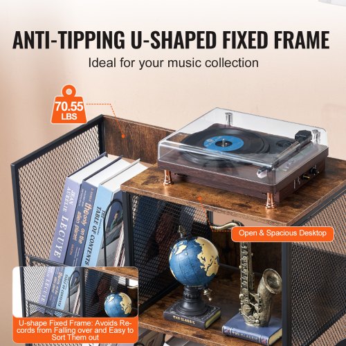 3Tier Record Player Stand with Guitar Holder Turntable Stand with Storage