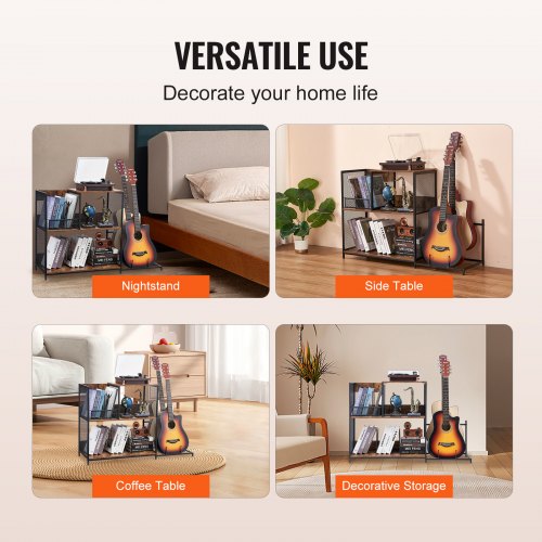 3Tier Record Player Stand with Guitar Holder Turntable Stand with Storage