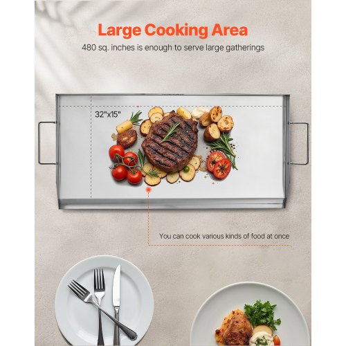 Stainless Steel Griddle 32x16 inch Universal Flat Top Rectangular Plate