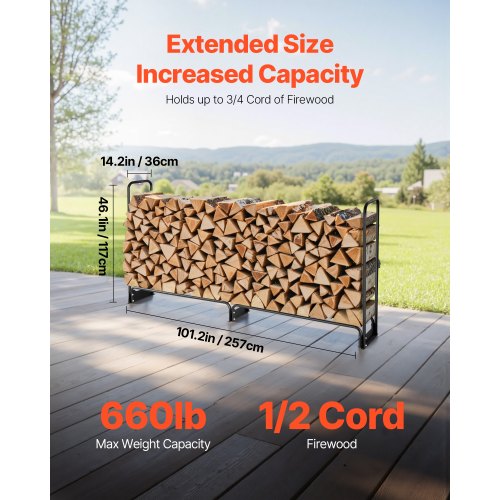 Firewood Rack with Waterproof Cover 101 x 14 x 46 in Outdoor Firewood