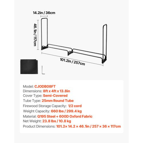 Firewood Rack with Waterproof Cover 101 x 14 x 46 in Outdoor Firewood