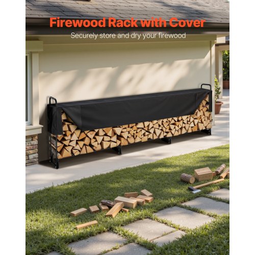 Firewood Rack with Waterproof Cover 150 x 14 x 46 in Outdoor Firewood