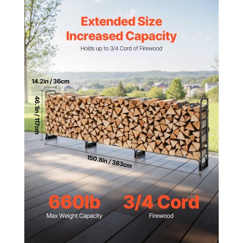 Firewood Rack with Waterproof Cover 150 x 14 x 46 in Outdoor Firewood