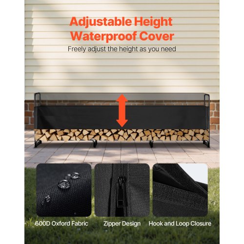 Firewood Rack with Waterproof Cover 150 x 14 x 46 in Outdoor Firewood