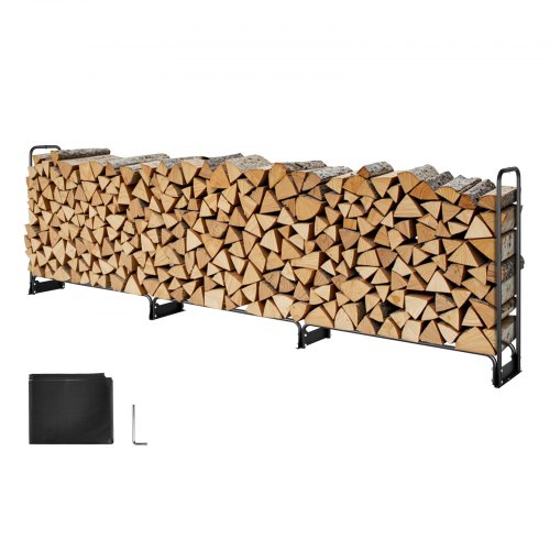 Firewood Rack with Waterproof Cover 150 x 14 x 46 in Outdoor Firewood