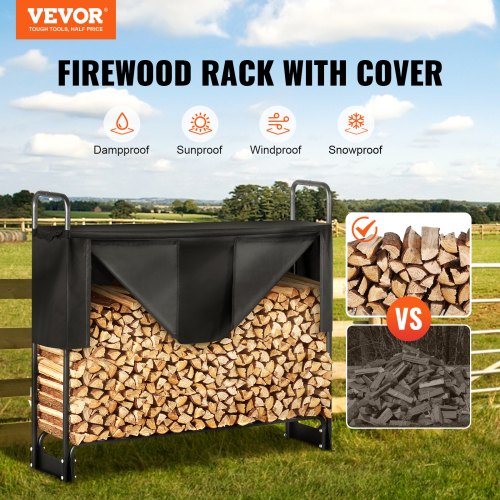 43FT Outdoor Firewood Rack with Cover 52x142x46.1 in Heavy Duty Firewood