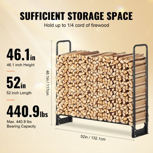 43FT Outdoor Firewood Rack with Cover 52x142x46.1 in Heavy Duty Firewood