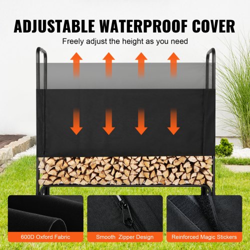 43FT Outdoor Firewood Rack with Cover 52x142x46.1 in Heavy Duty Firewood