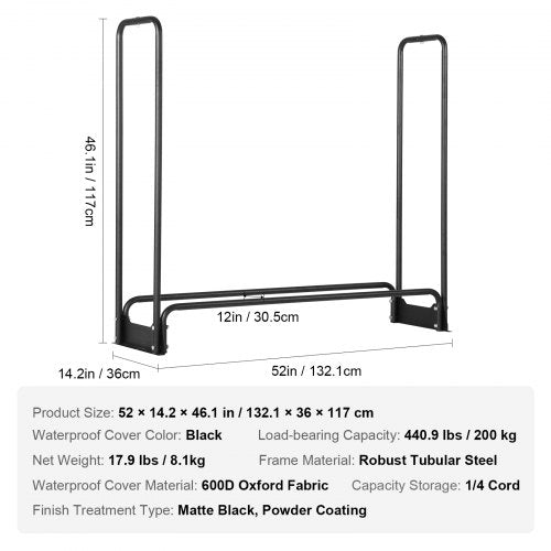 43FT Outdoor Firewood Rack with Cover 52x142x46.1 in Heavy Duty Firewood