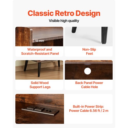 Record Player Stand with LED Light 3 Tiers Turntable Stand with Charging