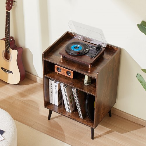 Record Player Stand with LED Light 3 Tiers Turntable Stand with Charging