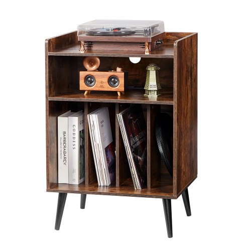 Record Player Stand with LED Light 3 Tiers Turntable Stand with Charging