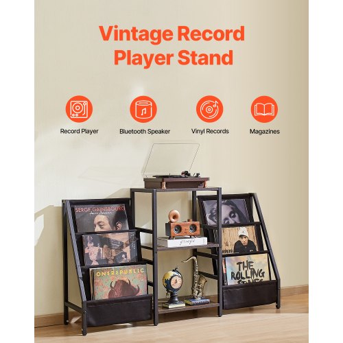 Record Player Stand 3 Tiers Metal Vinyl Record Stand Turntable Stand