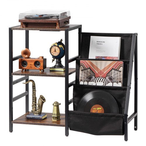 Record Player Stand with Charging Station USB Ports Holds up to 200