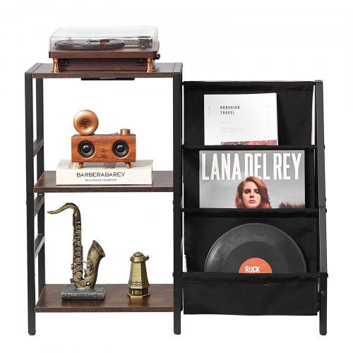 Record Player Stand with Charging Station USB Ports Holds up to 200