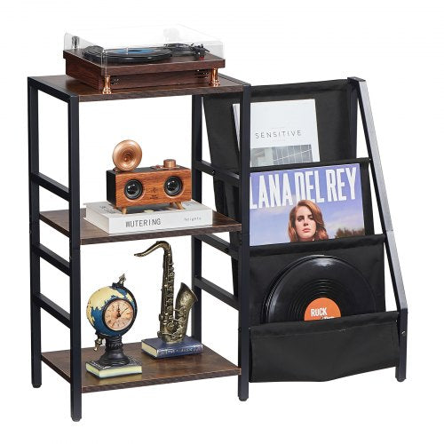 Record Player Stand with Charging Station USB Ports Holds up to 200