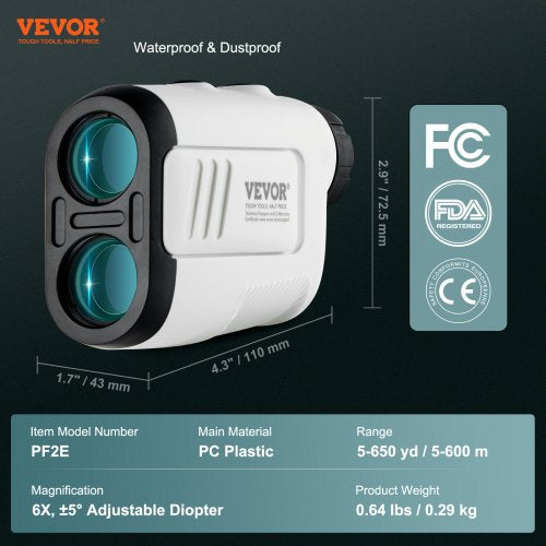 Golf Rangefinder 650 Yards Laser Golfing Hunting Range Finder 6X