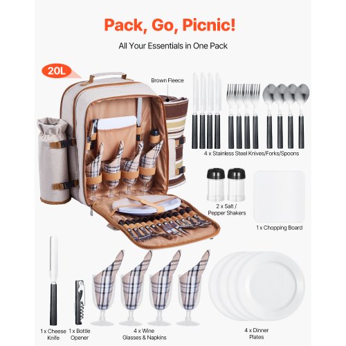 Picnic Backpack Beach Picnic Backpack Bag for 4 Person with Insulated