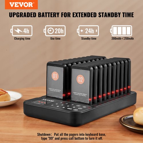 Restaurant Pager System Wireless 400m Long Range Lineup Waiting Queue