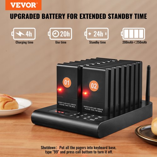 Restaurant Pager System Wireless 500m Long Range Lineup Waiting Queue