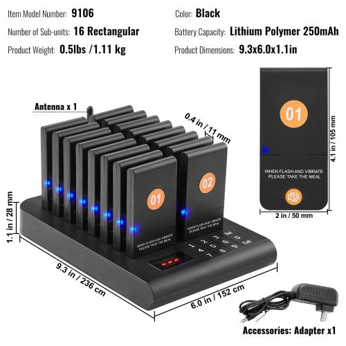 Restaurant Pager System Wireless 500m Long Range Lineup Waiting Queue