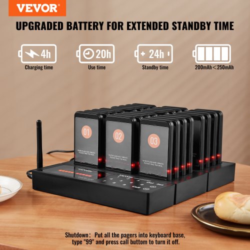 Restaurant Pager System Wireless 400m Long Range Lineup Waiting Queue