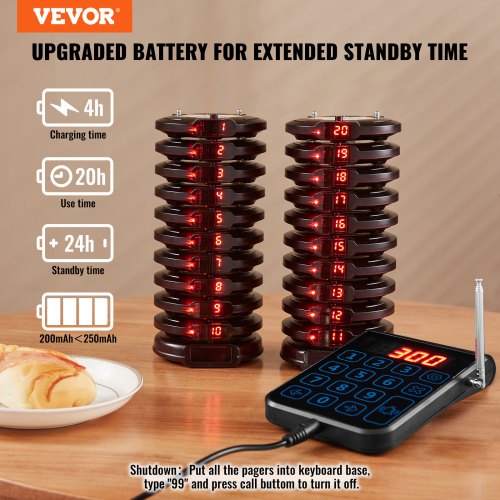 Restaurant Pager System Wireless 500m Long Range Lineup Waiting Queue