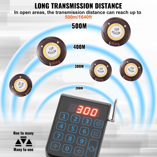 Restaurant Pager System Wireless 500m Long Range Lineup Waiting Queue