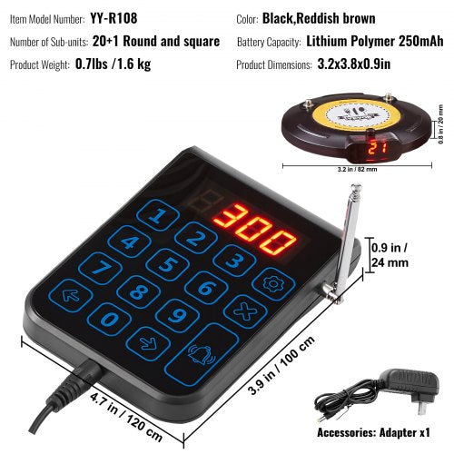 Restaurant Pager System Wireless 500m Long Range Lineup Waiting Queue