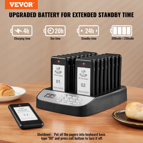 Restaurant Pager System Wireless 500m Long Range Lineup Waiting Queue