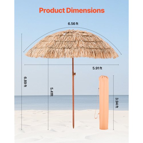 Tiki Umbrella 6.5 ft Thatched Patio Umbrella with Tilt Hawaiian Style