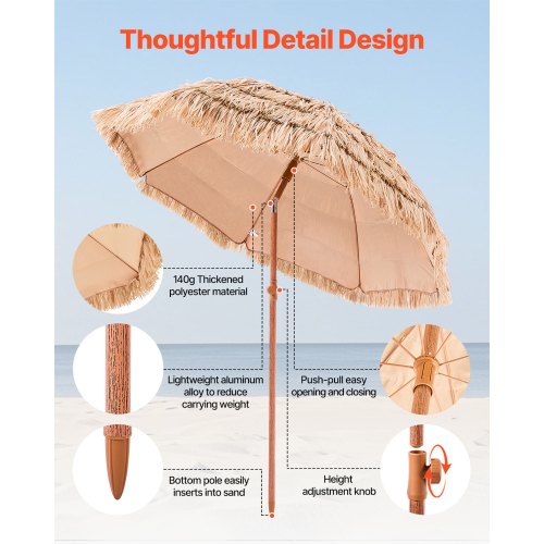 Tiki Umbrella 6.5 ft Thatched Patio Umbrella with Tilt Hawaiian Style