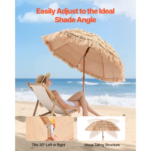 Tiki Umbrella 6 ft Thatched Patio Umbrella with Tilt Hawaiian Style Beach