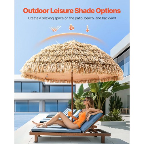 Tiki Umbrella 8 ft Thatched Patio Umbrella with Tilt Hawaiian Style Beach