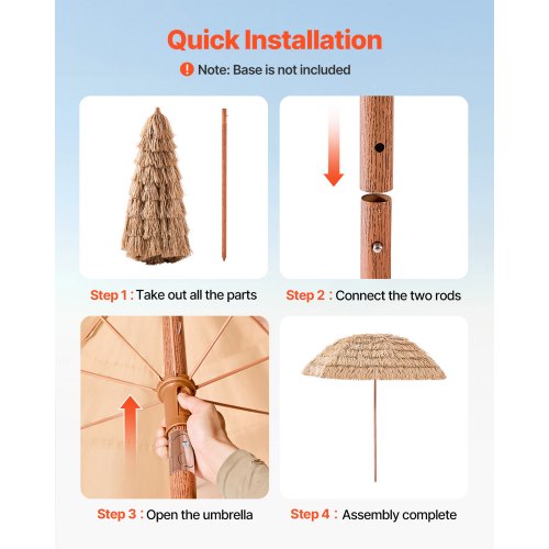 Tiki Umbrella 8 ft Thatched Patio Umbrella with Tilt Hawaiian Style Beach
