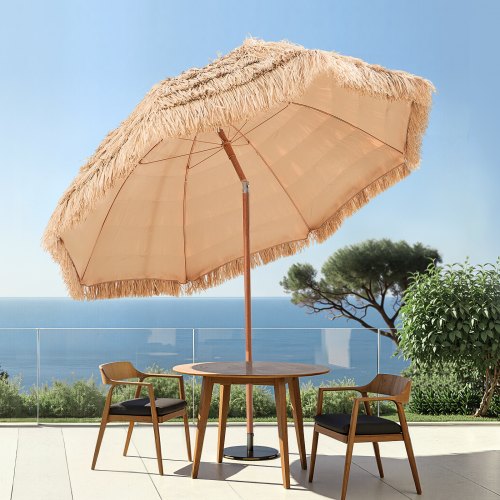 Tiki Umbrella 8 ft Thatched Patio Umbrella with Tilt Hawaiian Style Beach