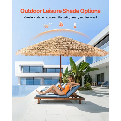 Tiki Umbrella 9 ft Thatched Patio Umbrella with Tilt Hawaiian Style Beach