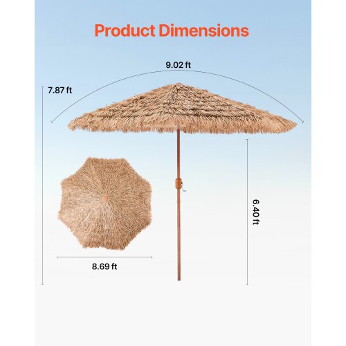 Tiki Umbrella 9 ft Thatched Patio Umbrella with Tilt Hawaiian Style Beach